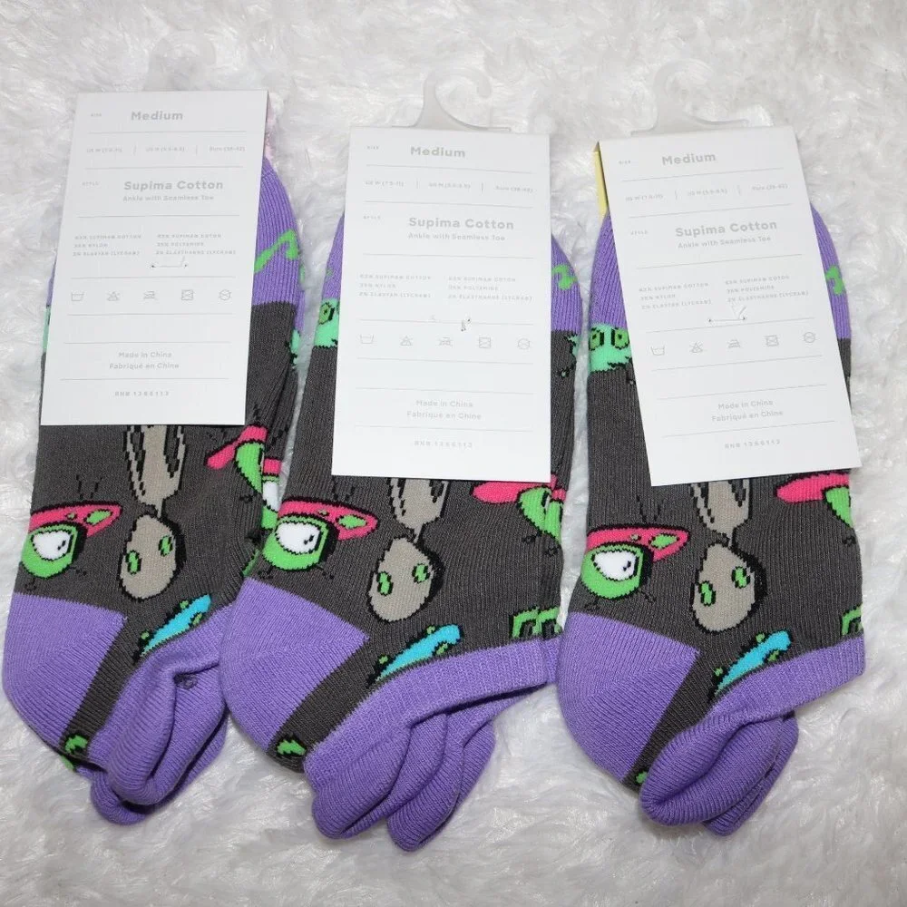 MeUndies Supima Cotton Alien ankle socks size medium three pair lot